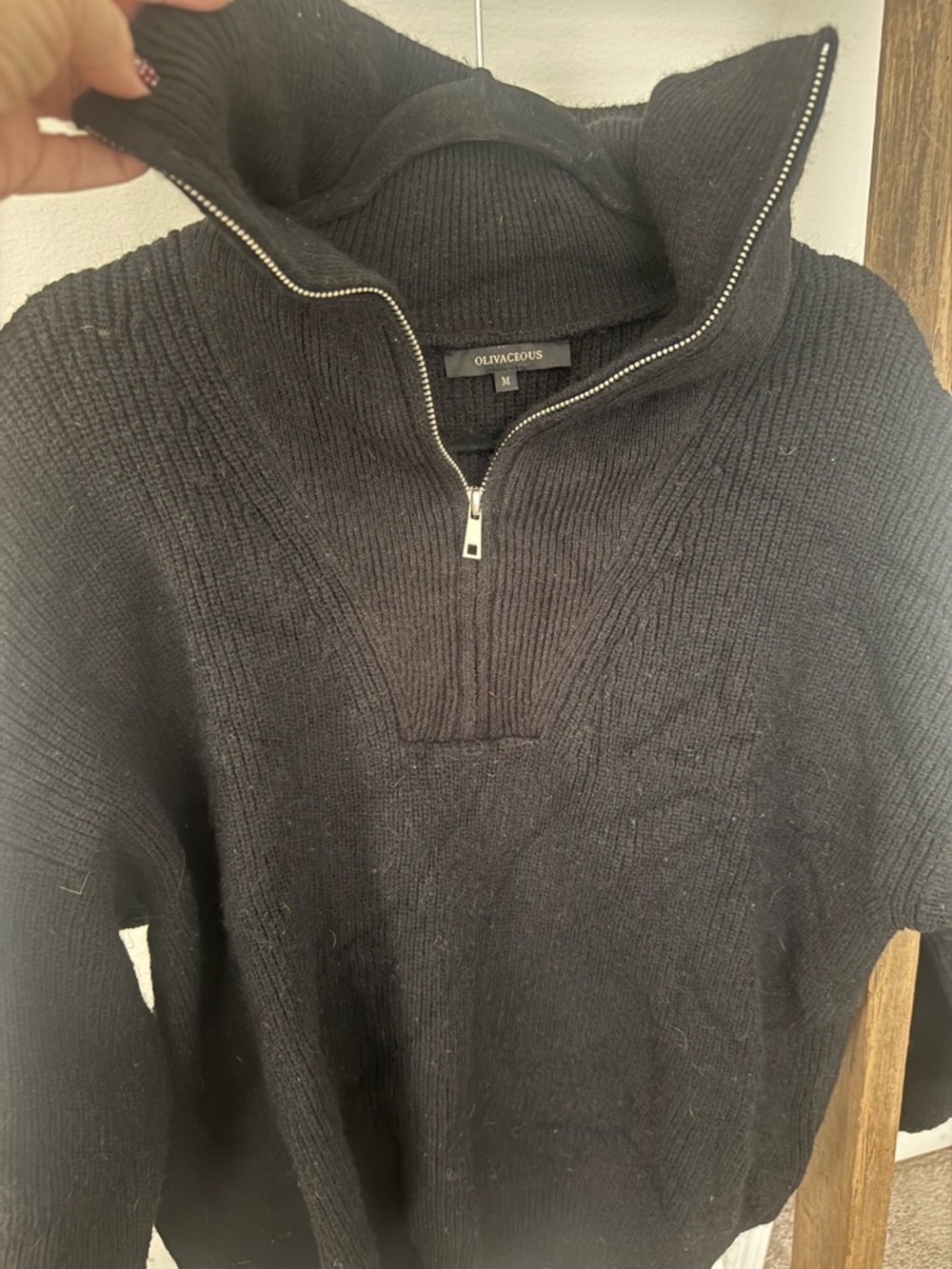 Olivaceous women’s Black Half-Zip Ribbed Sweater